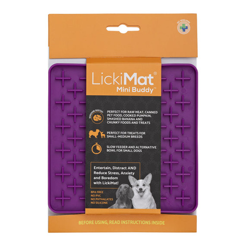 LickiMat Mini Buddy Slow Feeder Mat Freezer Safe for Dogs Purple