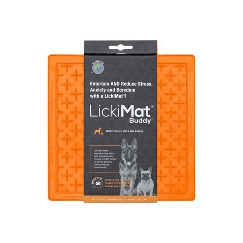 Lickimat Classic Buddy Slow Feeder Mat Freezer Safe for Dogs Orange