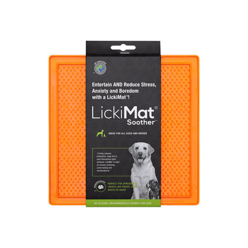 LickiMat Classic Soother Slow Feeder Mat Freezer Safe for Dogs Orange