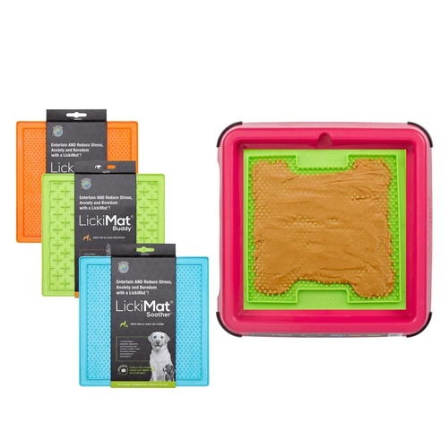 LickiMat Indoor Keeper Bundle Dog Slow Feeder w/ 3 Original LickiMats Pink