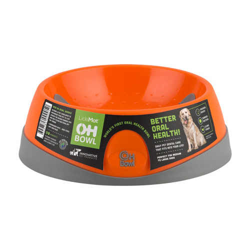 LickiMat OH Bowl Dental Health Pet Dog Bowl Dishwasher Safe Orange Medium