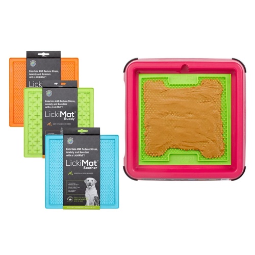 LickiMat Outdoor Keeper Bundle Dog Slow Feeder w/ 3 Bonus LickiMats Pink