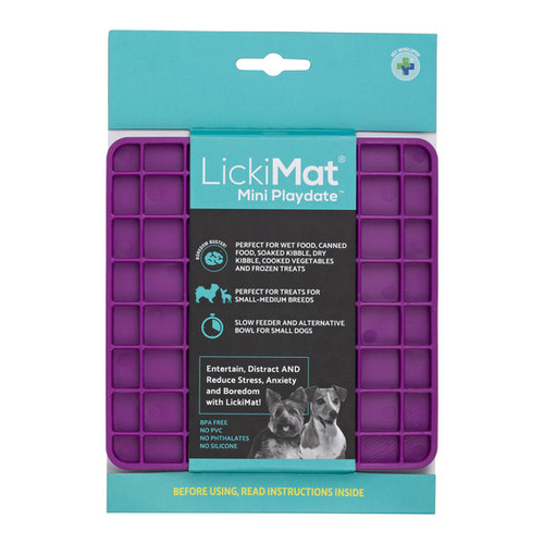 LickiMat Mini Playdate Slow Feeder Mat Freezer Safe for Dogs Purple