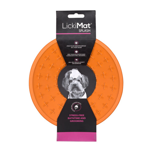 LickiMat Splash Feeder Distractor for Grooming & Bathing on Dogs Orange