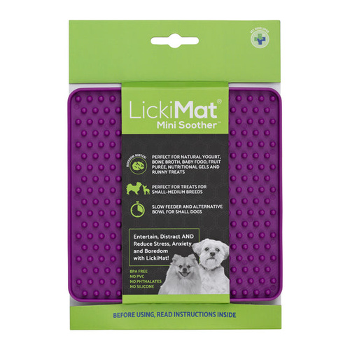 LickiMat Mini Soother Slow Feeder Mat Freezer Safe for Dogs Purple