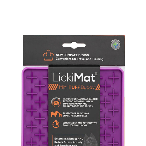 LickiMat Mini Tuff Buddy Slow Feeder Mat Freezer Safe for Dogs Purple