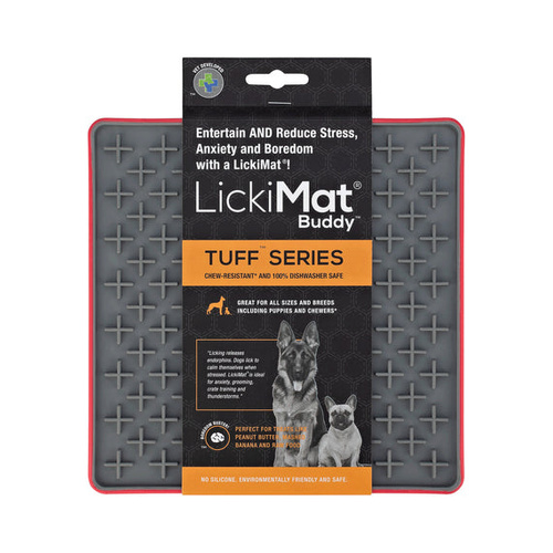 LickiMat Buddy Tuff Series Slow Feeder Mat Freezer Safe for Dogs Red