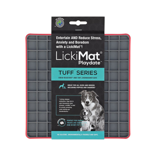 LickiMat Playdate Tuff Series Slow Feeder Mat Freezer Safe for Dogs Red