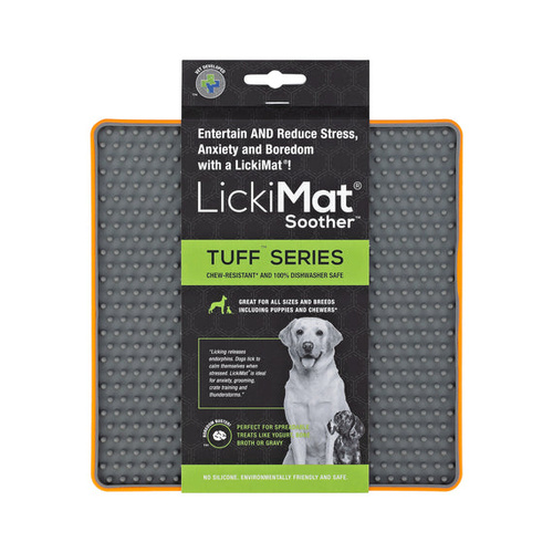 LickiMat Soother Tuff Series Slow Feeder Mat Freezer Safe for Dogs Orange