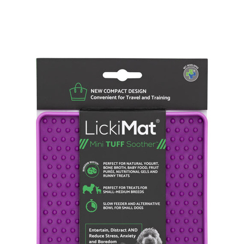 LickiMat Mini Tuff Soother Slow Feeder Mat Freezer Safe for Dogs Purple