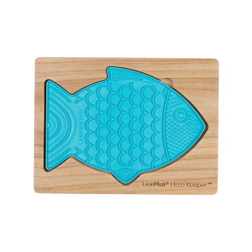 LickiMat Wooden Eco Slow Feeder Keeper for Fish Shaped Cat Lick Mats
