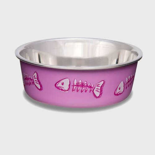 Loving Pets Bella Bowl Fish Skeleton Dishwasher Safe for Dogs & Cats Pink XS