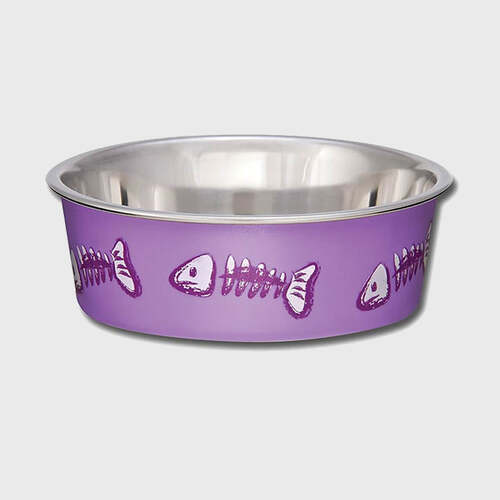 Loving Pets Bella Bowl Fish Skeleton Dishwasher Safe for Dogs & Cats Purple XS