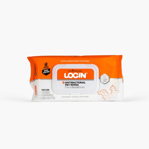 Login Antibacterial Biodegrable Pet Wipes for Dogs & Cats 50 Pack