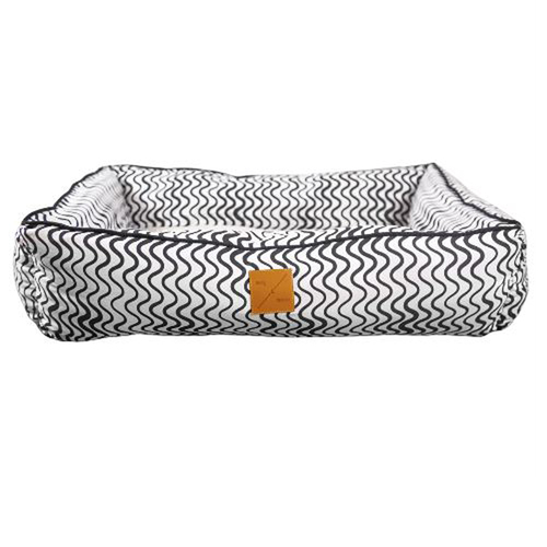 Mog & Bone Bolster Pet Dog Bed Cotton Canvas Black Wave Medium