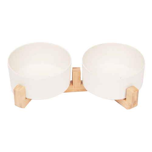 Mog & Bone Double Bamboo Durable Pet Dog Feeding Bowl Natural 800ml