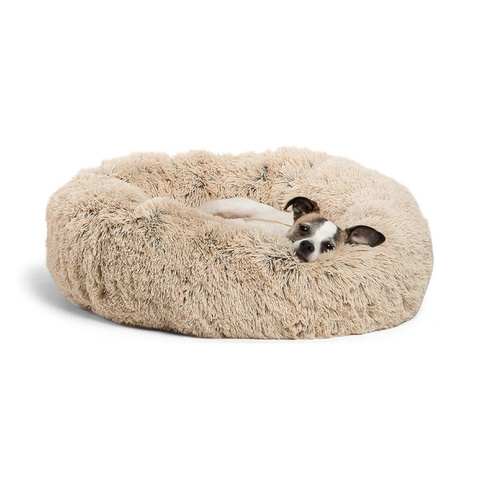 Best Friends by Sheri Original Calming Donut Dog Bed in Shag Fur Taupe 23 x 23