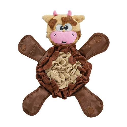 Outward Hound Snuffle Palz Cow Interactive Plush Dog Squeaker Toy Brown Large