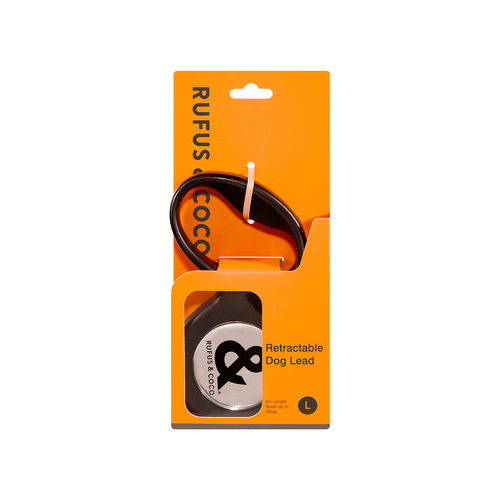 Rufus & Coco Retractable Dog Lead for Dogs Up to 45kg Black Large