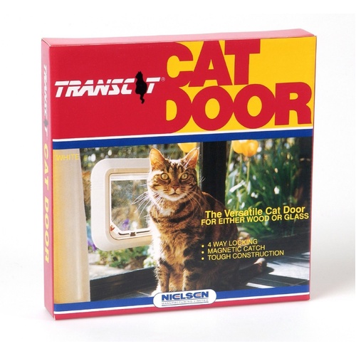 Transcat Pet Door Cat Flap for Doors Walls & Glass 4-Way Lock White 140mm