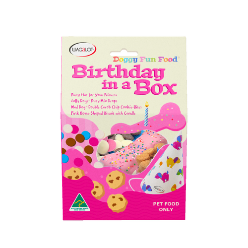 Wagalot Doggy Fun Food Birthday in a Box Pet Food Dog Treats Pink