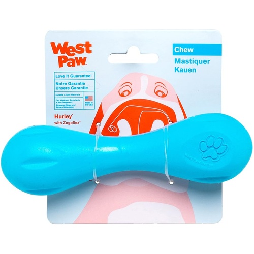 West Paw Hurley Interactive Play Tough Dog Bone Chew Toy Aqua Small