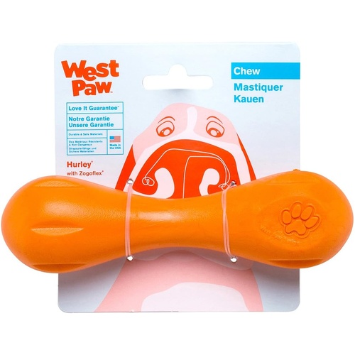West Paw Hurley Interactive Play Tough Dog Bone Chew Toy Tangerine XS