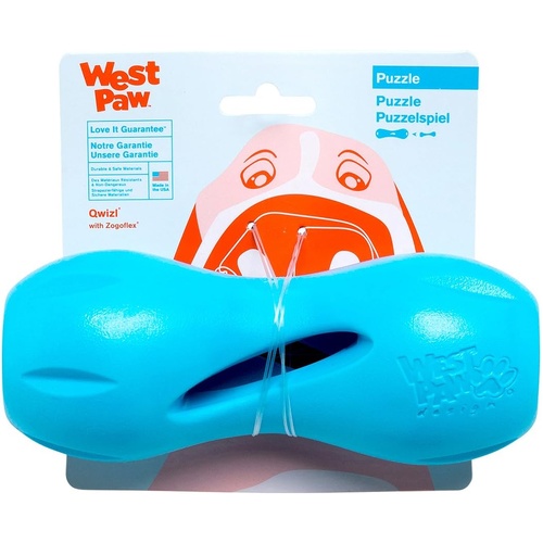 West Paw Qwizl Tough Treat Dispenser Puzzle Pet Dog Toy Aqua Small