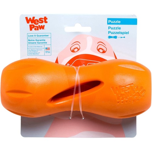 West Paw Qwizl Tough Treat Dispenser Puzzle Pet Dog Toy Tangerine Small