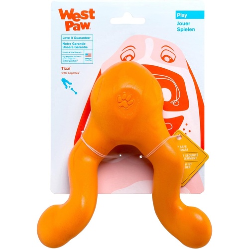 West Paw Tizzi Interactive Play Treat Dispenser Pet Dog Toy Tangerine Large