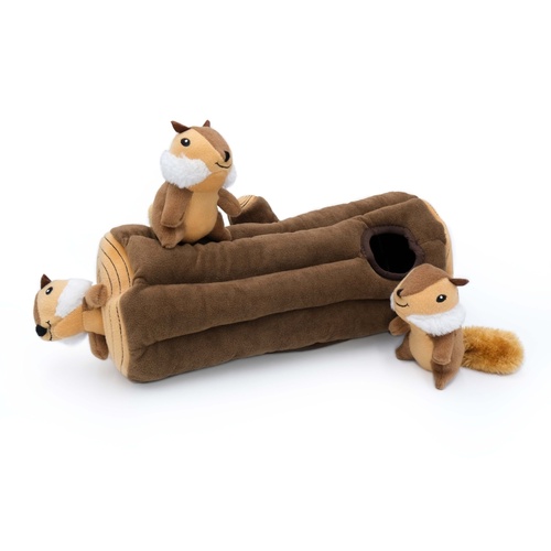ZippyPaws Zippy Burrow: Log with 3 Chipmunks Interactive Plush Dog Squeaker Toy