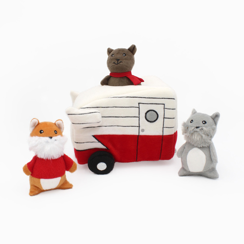 ZippyPaws Zippy Burrow: Retro Camper Interactive Plush Dog Squeaker Toy