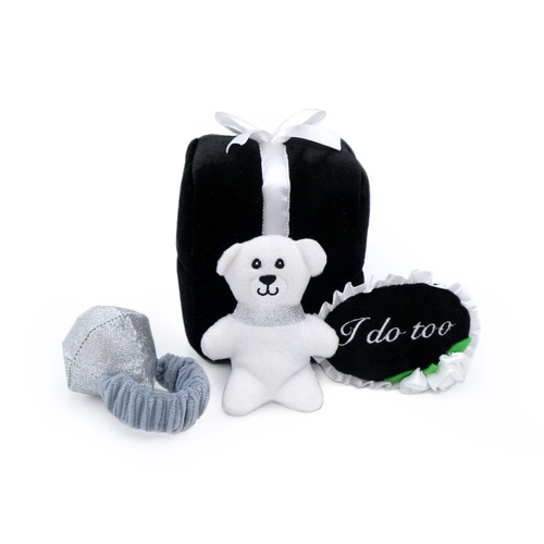 ZippyPaws Zippy Burrow: Wedding Ring Box Interactive Plush Dog Squeaker Toy