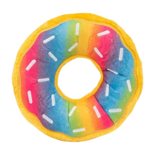 ZippyPaws Jumbo Donutz: Rainbow Interactive Plush Pet Dog Squeaker Toy
