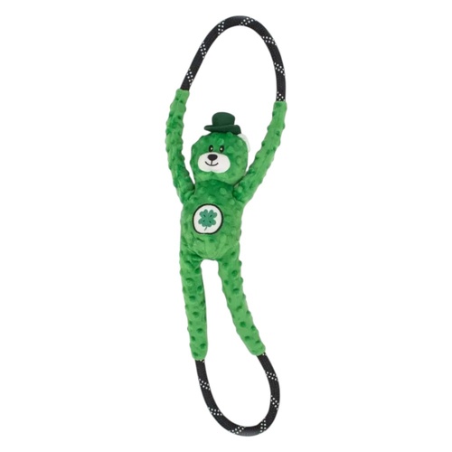 ZippyPaws St Patricks RopeTugz: Lucky Bear Interactive Durable Dog Squeaker Toy