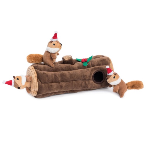 ZippyPaws Holiday Burrow: Yule Log Interactive Dog Squeaker Toy