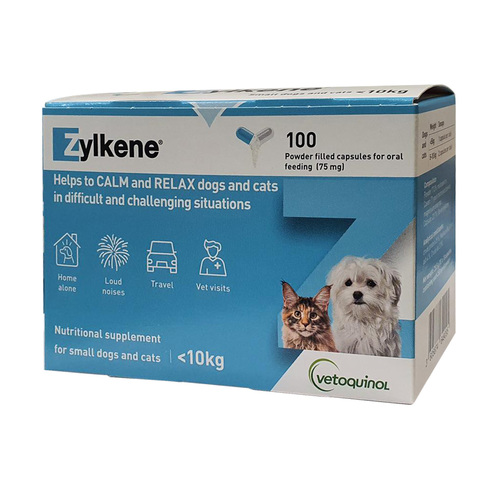 Zylkene Relax & Calm Supplement for Dogs & Cats 75mg Up to 10kg 100 Caps