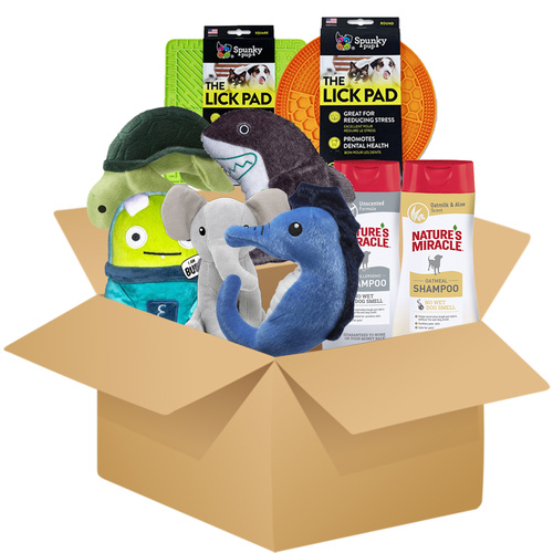 Spunky Pup Dog Toy Play Random Bundle + 2 x Lick Mats & 2 x Shampoo's